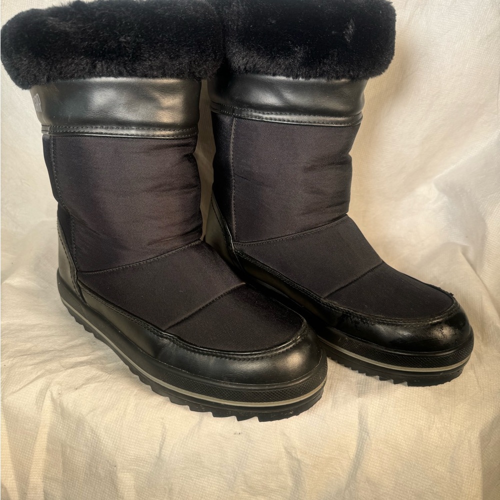 Black Winter Boots with Faux Fur Trim